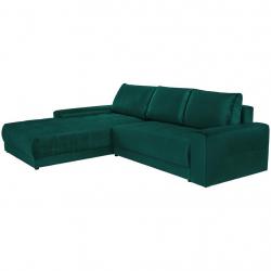 Velká rohová relaxační sedačka s lenoškou tmavě zelená, rozkládací na lůžko, úložný prostor