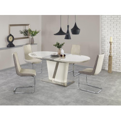 Oválný rozkládací jídelní stůl v moderním vzhledu bílá / nerez, 160-200 cm