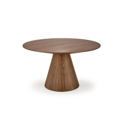 Luxusní kulatý větší jídelní stůl ořech se středovou nohou pro 4 -5 osob, průměr 136 cm