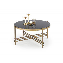 Kulatý luxusní konferenční stolek se skleněnou deskou zlatá matná / černá, 80x80x41 cm