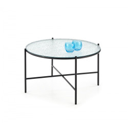Kulatý kávový stolek skleněný s kovovým rámem transparentní / černá, průměr 70 cm