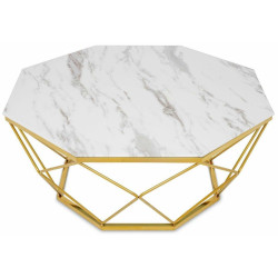 Mramorový konferenční stolek osmiúhelník bílá / zlatá, průměr 100 cm