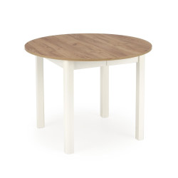 Rozkládací kulatý jídelní stůl dřevěný dub řemeslný / bílá, 102-142 cm