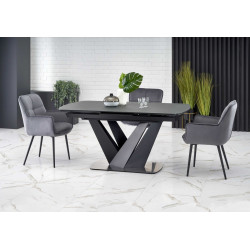 Luxusní bytelný rozkládací jídelní stůl do obýváku / jídelny, černá + šedá, 160-200 cm