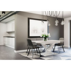 Luxusní obdélníkový jídelní stůl bílý lesklý rozkládací do jídelny / obýváku 140-180 cm