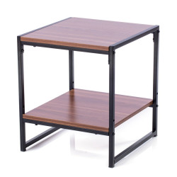 Malý konferenční stolek kov / dřevo tmavě hnědá + černá, odkládací polička, 40x40x45 cm