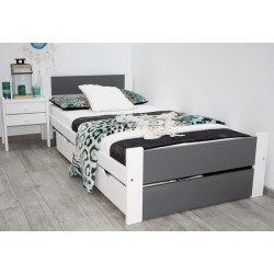 Dětská postel se šuplíkem 90x200 šedá / bílá, komplet s roštem a matrací