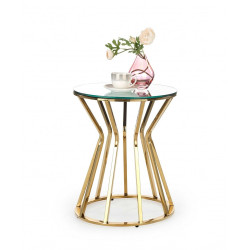 Luxusní designový odkládací stolek malý kulatý zlatá + sklo, průměr 45 cm