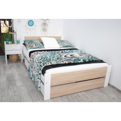 Jednolůžková postel 90x200 s úložným prostorem, rám s roštem, dub sonoma / bílá