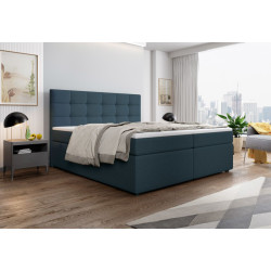 Tmavě modrá postel boxspring pro 2 osoby 180x200 cm, s matrací a topperem