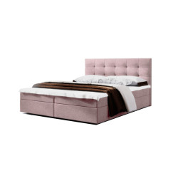 Čalouněná postel 140x200 růžová s roštem a matrací a topperem