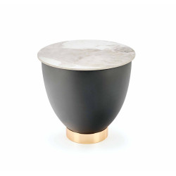 Designový konferenční stolek kulatý uříznutá koule s úl. prostorem mramor + antracit + zlatá, průměr 48 cm