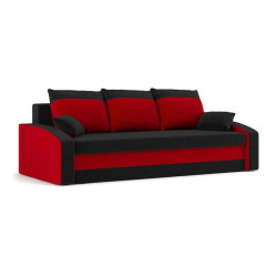 Větší rozkládací sedačka trojsedák červená / černá látka, 220 cm