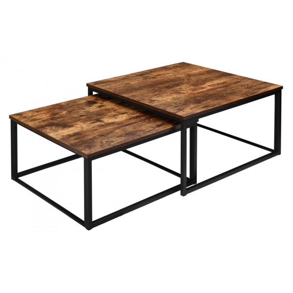 Sada 2 čtvercových odkládacích stolků tmavě hnědá / černá, industriální vzhled