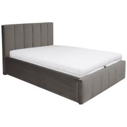 Čalouněná postel sametová šedá 140x200 cm s vysokým měkkým čelem