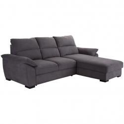 Klasická sedací souprava na příležitostné spaní tmavě šedá, rozklad, úložný prostor, 257x196 cm