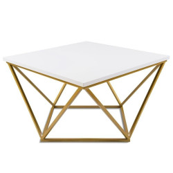 Designový nízký konferenční stolek matná zlatá / bílá, čtverec 62x62 cm