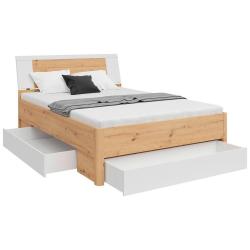 Moderní dřevěná postel se šuplíky bílá + dub artisan 140x200 cm