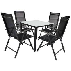 Zahradní kovový set polohovací židle s umělou textilií, čtvercový stůl 80x80 cm, antracit / černá