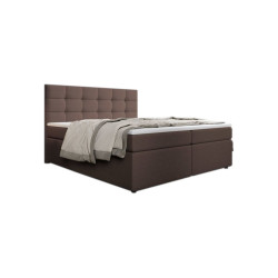 Hnědá čalouněná manželská postel boxspring s matrací a topperem 180x200 cm