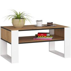 Levný konferenční stolek s poličkou dub kraft / bílá 92x53x45 cm