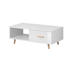 Skandinávský konferenční stolek do obýváku nízký bílá / dřevěné nožky 110x60 cm