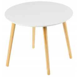 Konferenční stolek skandinávský kulatý bílý + dřevěné nožky, průměr 60 cm