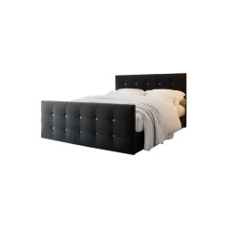 Černá látková čalouněná postel boxspring 140x200 cm s úložným prostorem, + topper