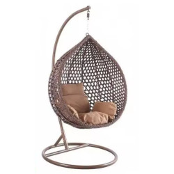Levné závěsné houpací ratanové křeslo vajíčko se stojanem, hnědé