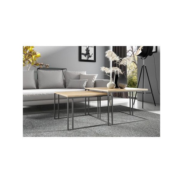 Sada 2 obývákových stolků dub sonoma / šedá, kovová podnož