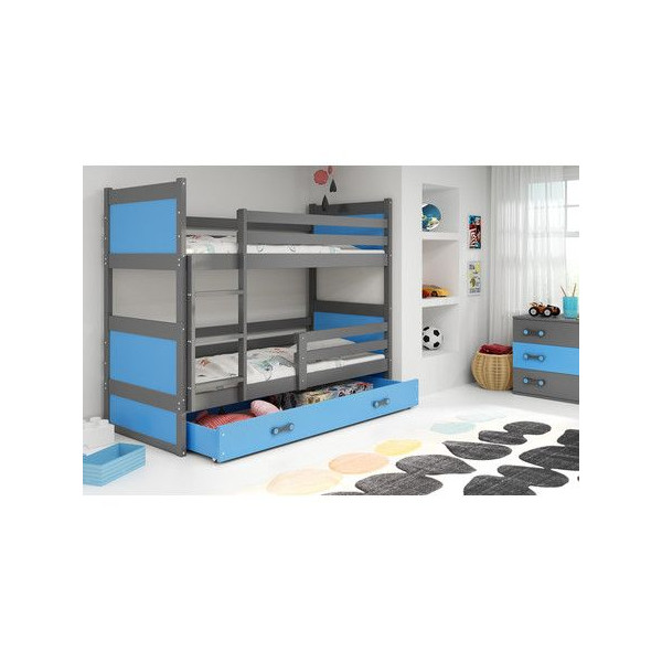 Dětská dvoupatrová postel pro kluky 160x80 cm modrá / šedá, úložný prostor